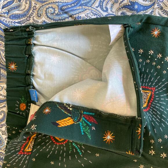 Anthropologie Farm Rio Fernanda Flared Pants Green Toucan Bird Tropical XS - Picture 9 of 10